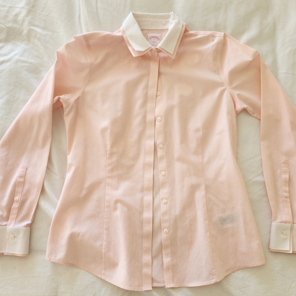 Brooks Brothers Classic Pink Dress Blouse with Contrasting White Collar & Cuffs